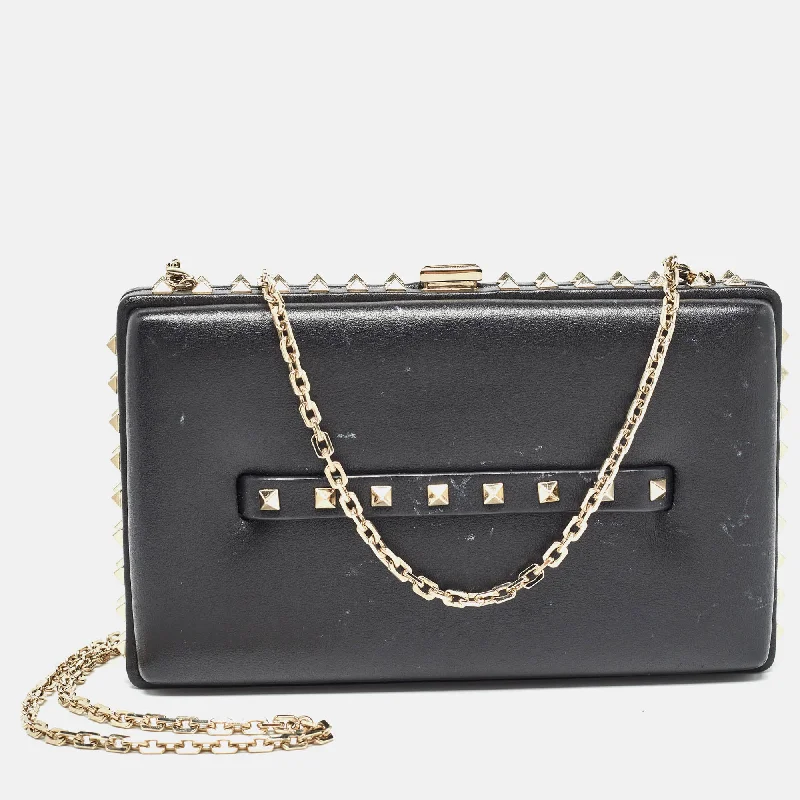 Valentino bags with high-end craftsmanshipBlack Leather Rockstud Frame Chain Clutch