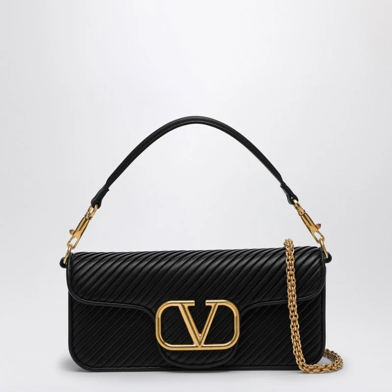 Valentino small bags Black Locò Shoulder Bag In Pleated Nappa Leather