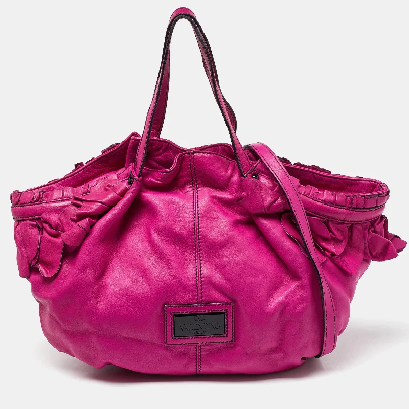 Valentino bags with iconic Rockstud designPink Leather Ruffle Satchel