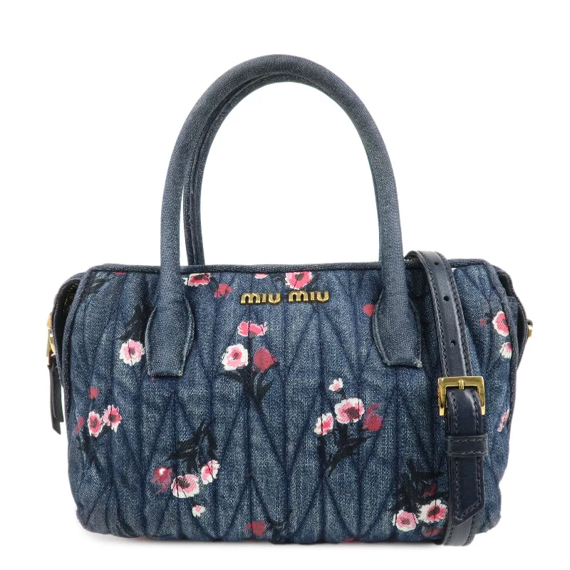 MIU MIU bags for formal occasionsMIU MIU Matelasse Denim Leather 2Way Bag Hand Bag Flower 5BB020