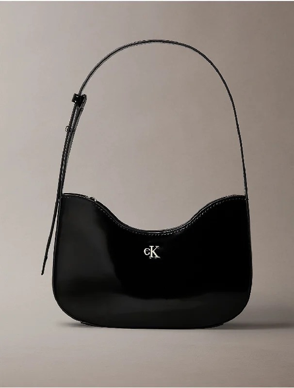 Calvin Klein women’s leather haWomen's Minimal Monogram Curved Shoulder Bag - Black