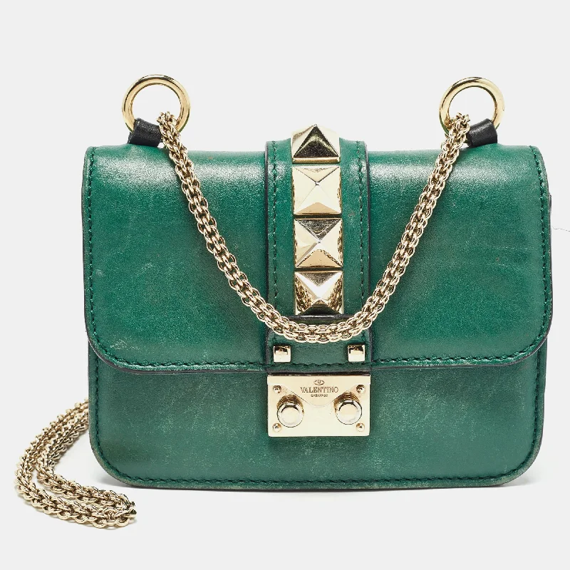 Valentino bags with soft leather textureGreen Leather Mini Glam Lock Shoulder Bag