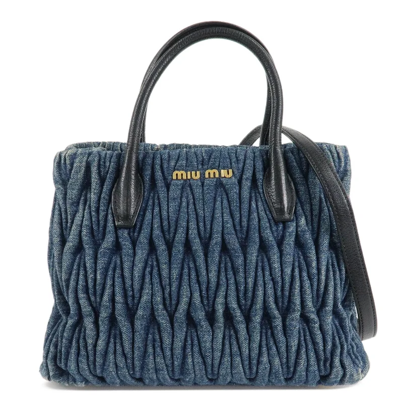 MIU MIU leather bags with timeless styleMIU MIU Matelasse Denim Leather 2Way Bag Hand Bag Blue Black