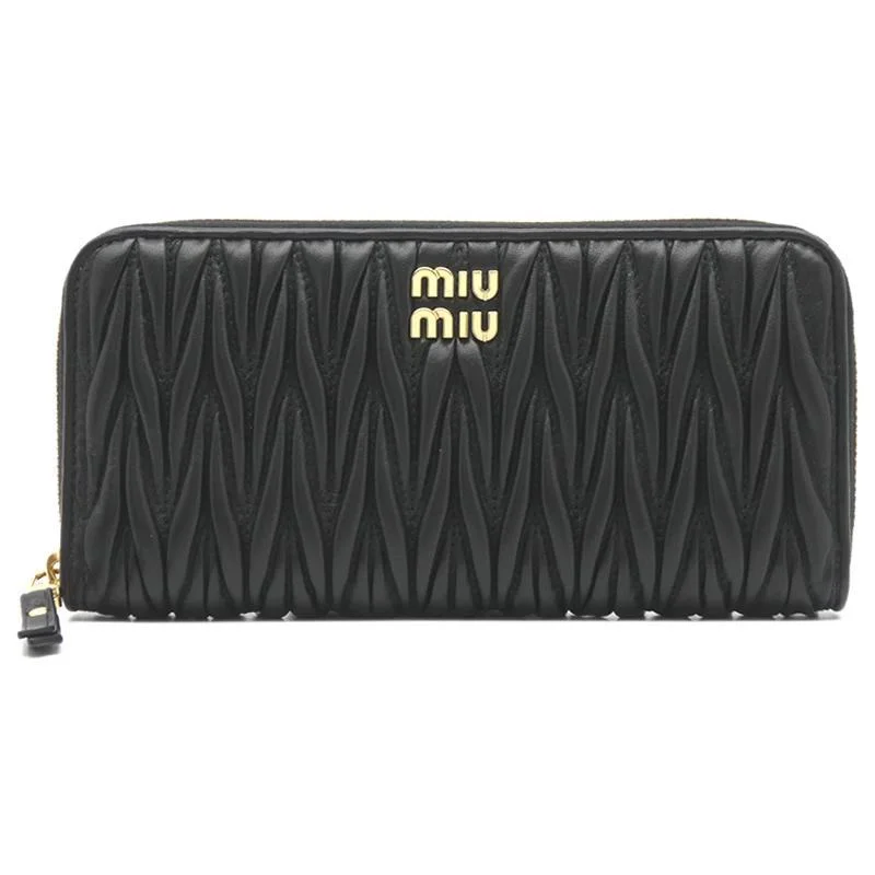 MIU MIU bucket bags with chic appealMIU MIU Matelasse Leather Wallet Black 5ML506 Long Wallet