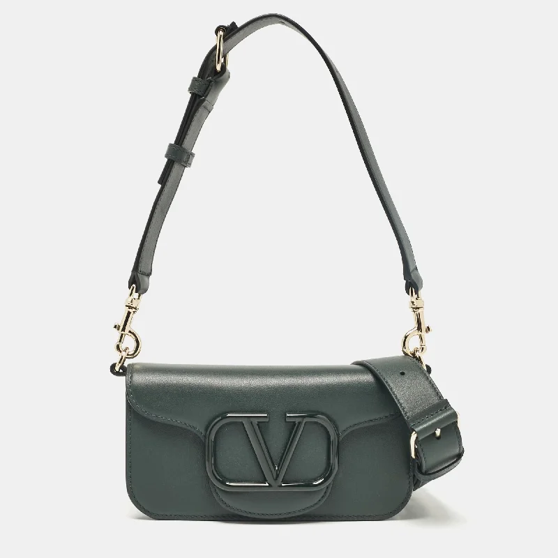 Valentino bags with luxury aestheticDark Green Leather Small Loco Shoulder Bag