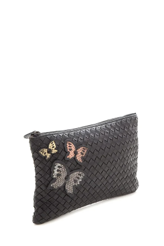 Bottega Veneta bags for wine tastingsBottega Veneta Black Intreccatio Butterfly Patch Pouch