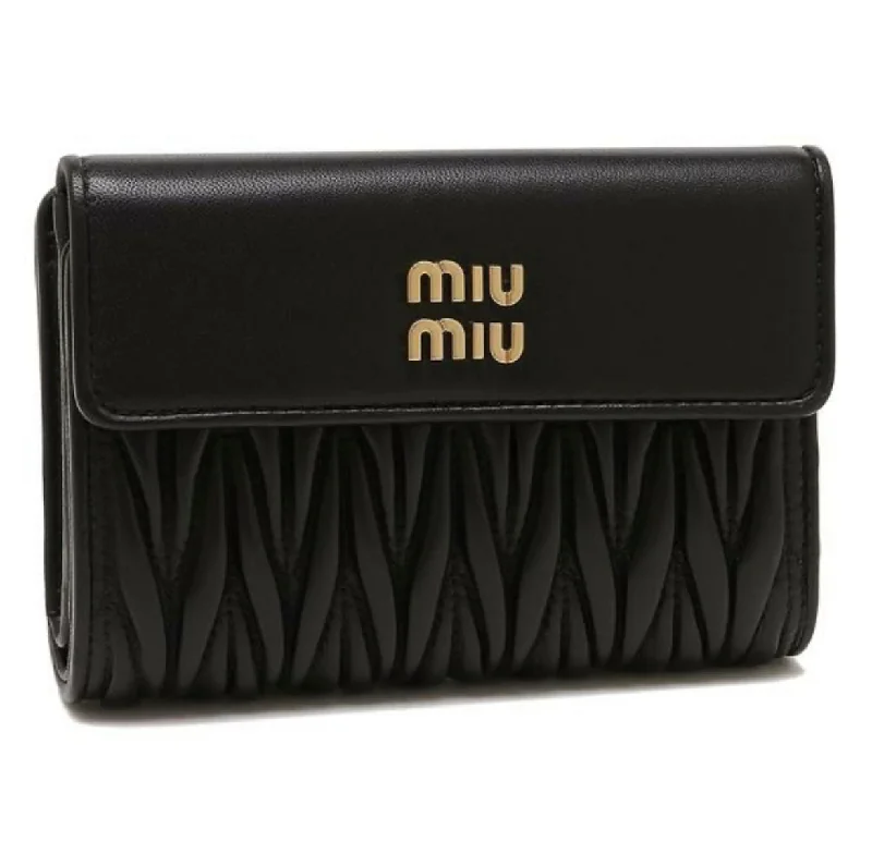 MIU MIU large bags for travelingMiu Miu Bifold Wallet Matelassesse Leather Wallet Black Women 5ML225