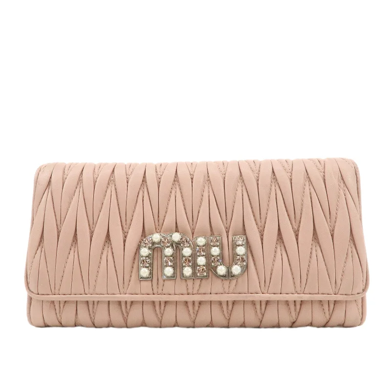 MIU MIU bags with structured designsMIU MIU Matelasse Nappa Crystal Leather Hook Long Wallet 5MH109