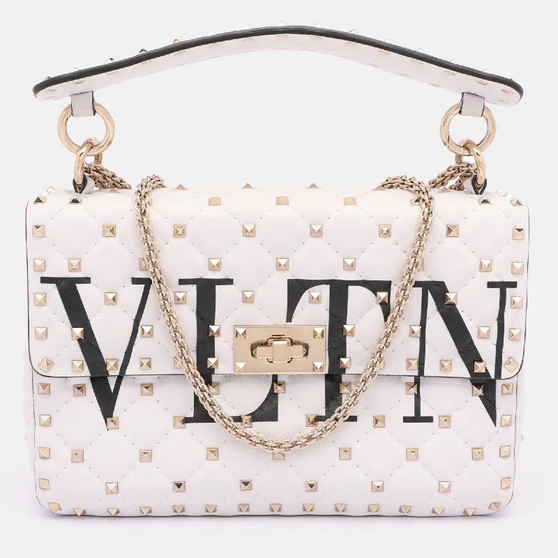 Valentino tote bags for everyday useWhite Leather Medium Rockstud Spike VLTN Shoulder Bag