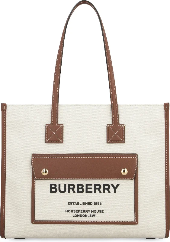 Designer Burberry Bags for Fashion EnthusiastsWomen's Freya Canvas Tote Bag in Panna | 8044138112818 Color A1395