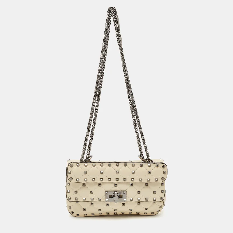 Valentino bags with premium craftsmanshipCream Quilted Leather Small Rockstud Spike Top Handle Bag