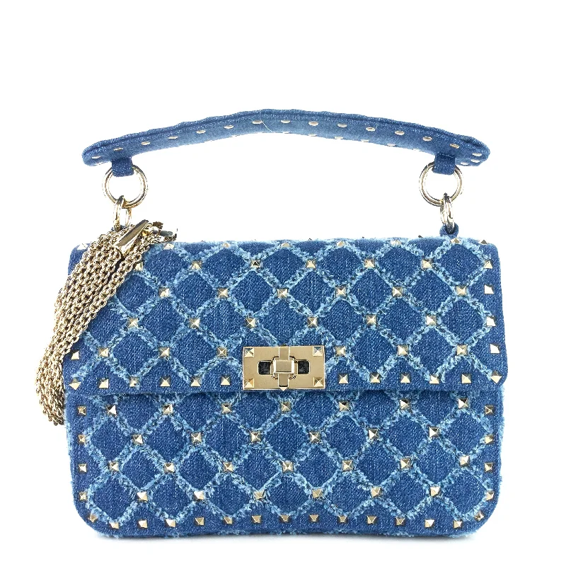 Valentino mini bags Rockstud Spike Medium Matelassé Denim Flap Bag