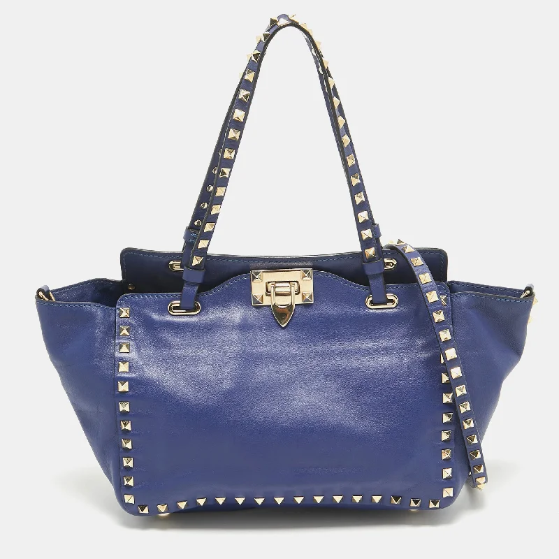 Valentino mini bags for evening eventsBlue Leather Small Rockstud Trapeze Tote