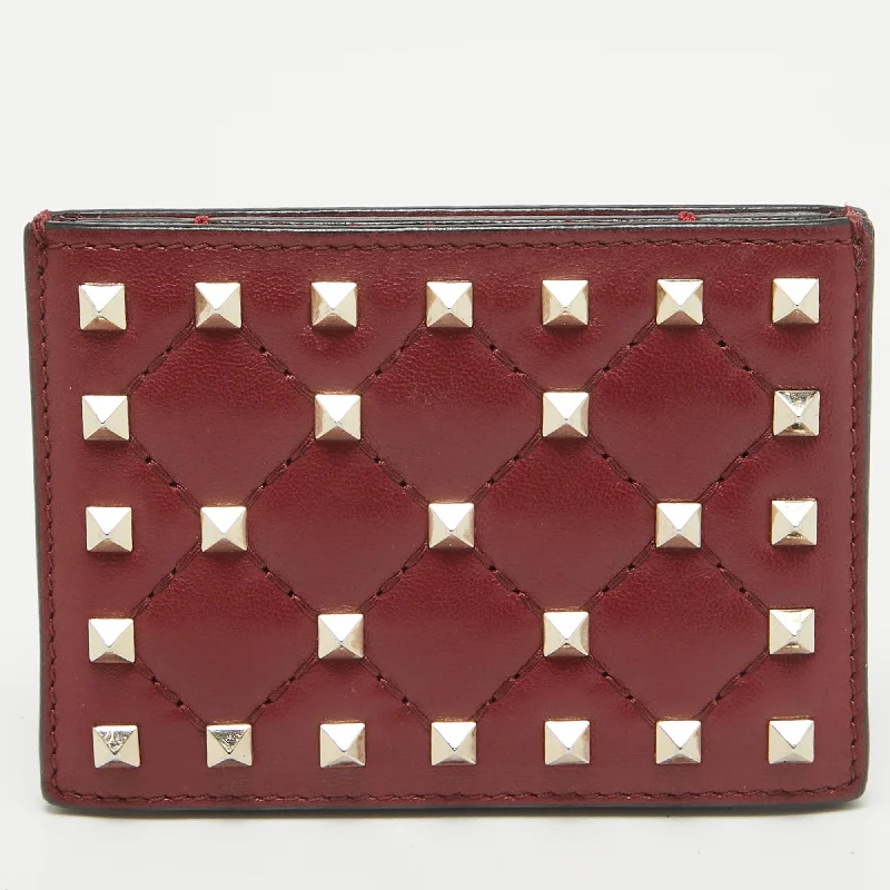 Valentino bags with soft leather textureBurgundy Quilted Leather Rockstud Spike Card Case