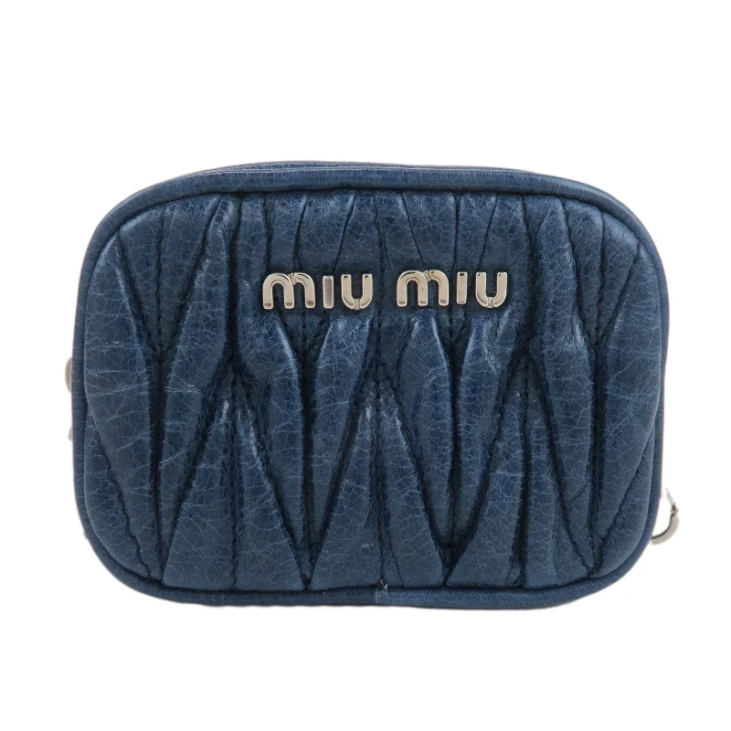 MIU MIU bags for the modern professional womanMIU MIU Matelasse Leather Pouch Blue Silver Hardware 5M1353