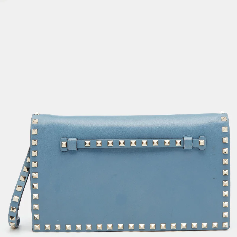 Valentino bags with gold-tone hardwareSky Blue Leather Rockstud Clutch