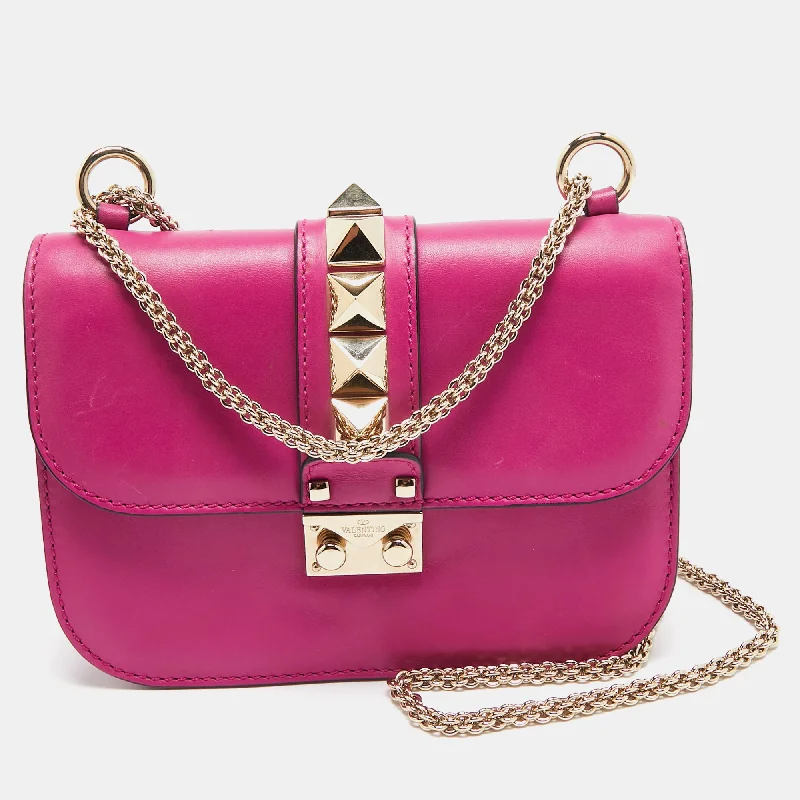 Valentino bags for refined, elegant looksFuchsia Leather Small Rockstud Glam Lock Flap Bag