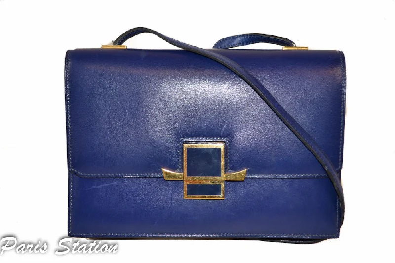 Authentic Hermes Blue Vintage Leather Clutch Messenger Bag