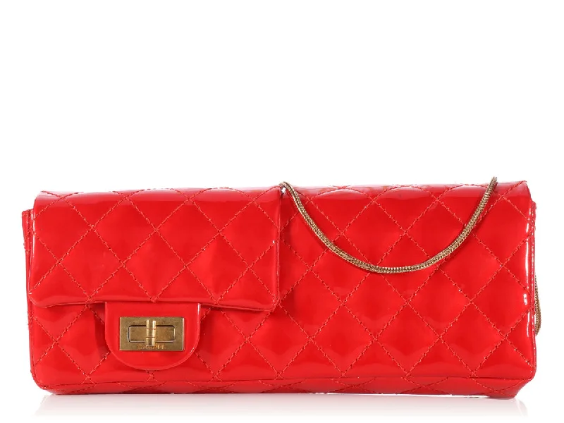 Chanel bags with leather and tweed combinationsChanel Red Patent Reversible Reissue Clutch