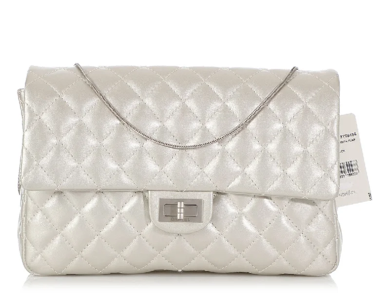 Chanel Handbag with Adjustable Strap for ComfortChanel Metallic Silver Quilted Calfskin Reissue Clutch