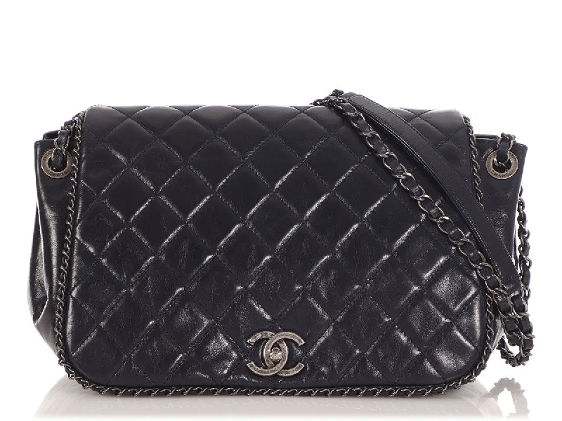 Chanel bags with modern touchesChanel Navy Quilted Distressed Calfskin Chain Flap