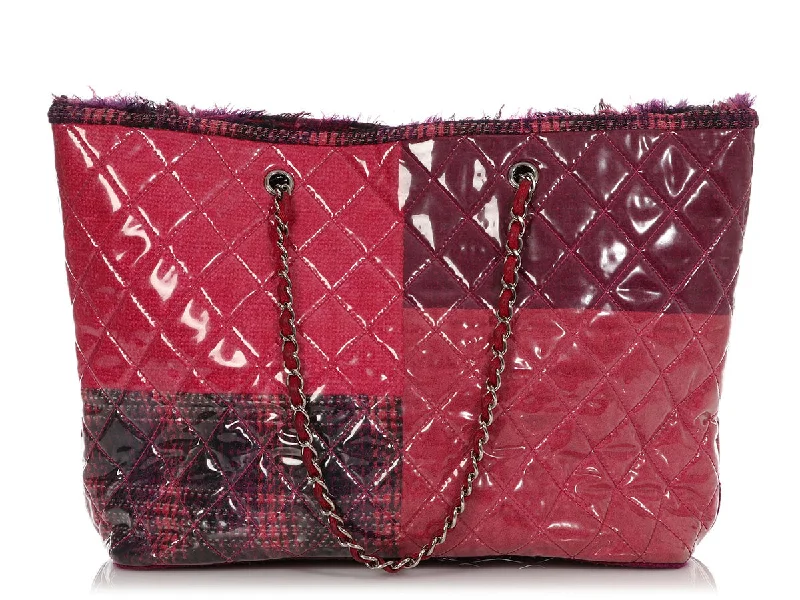 Chanel Lightweight Handbag for Daily ErrandsChanel Pink and Purple Tweed Patchwork PVC Tote