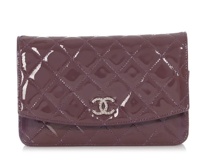 Chanel bags for women who appreciate fine craftsmanshipChanel Violet Quilted Patent Brilliant Wallet On Chain WOC