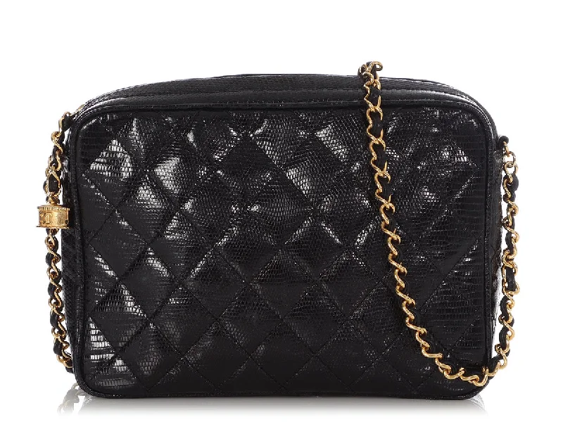 Chanel bags in luxury boutiques worldwideChanel Vintage Black Quilted Lizard Camera Bag