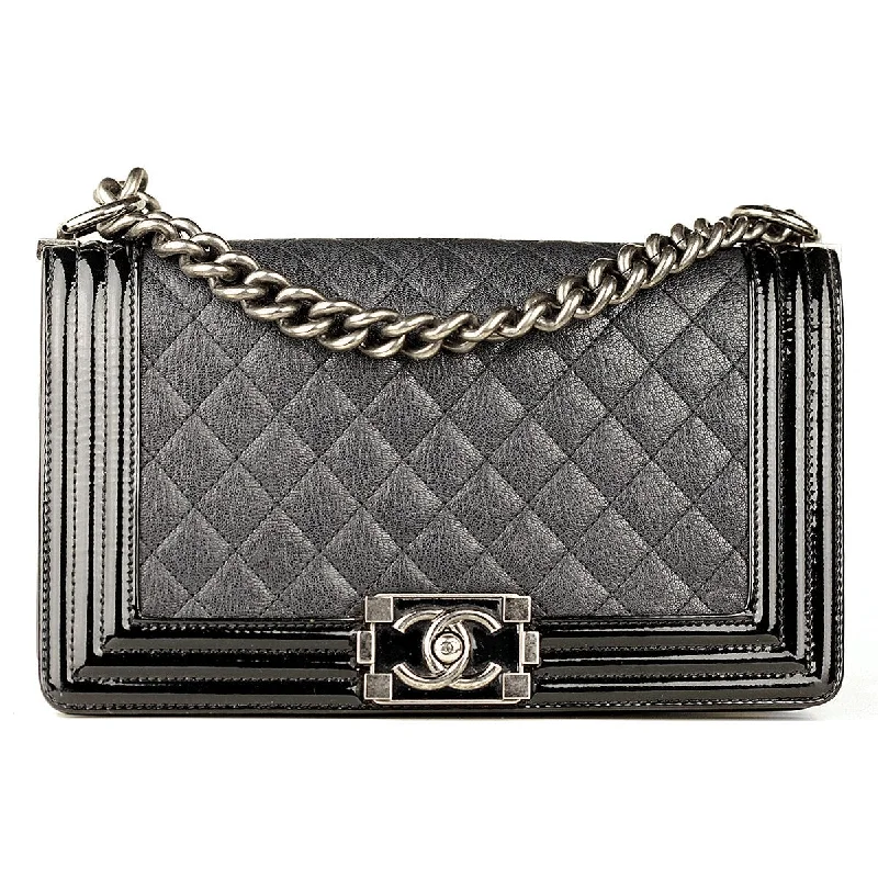 Chanel Luxury Handbag for High - End EventsChanel Boy Bag Medium Duo Quilted Goatskin and Patent Leather with Ruthenium Hardware