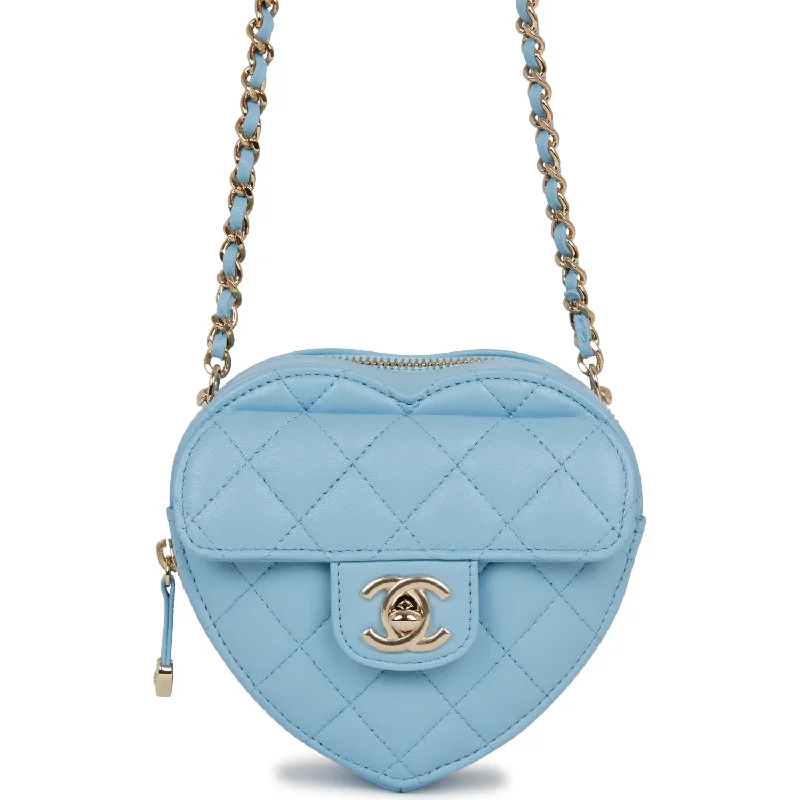 Chanel bags with iconic stitching detailsChanel CC In Love Heart Clutch with Chain Blue Lambskin Light Gold Hardware