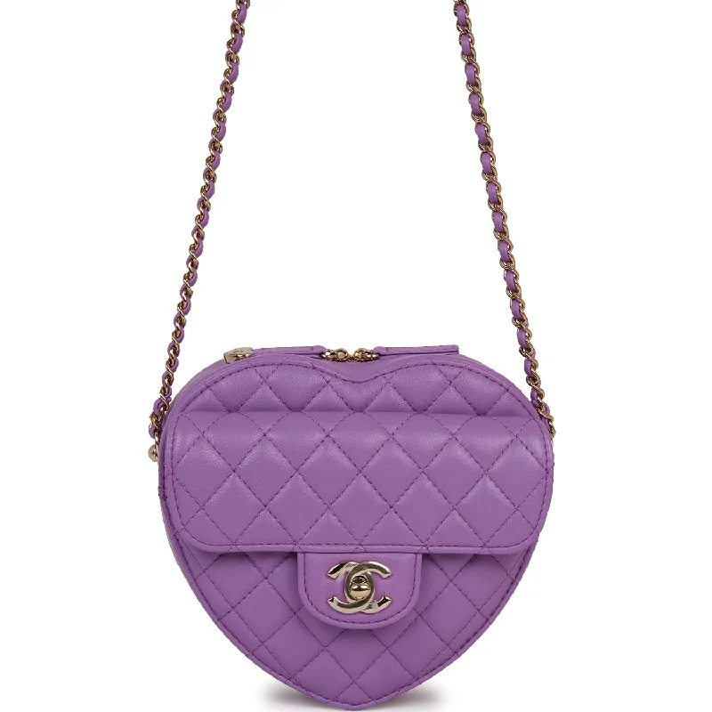 Chanel Vintage Inspired Handbag for Retro LoversChanel CC In Love Large Heart Bag Purple Lambskin Light Gold Hardware