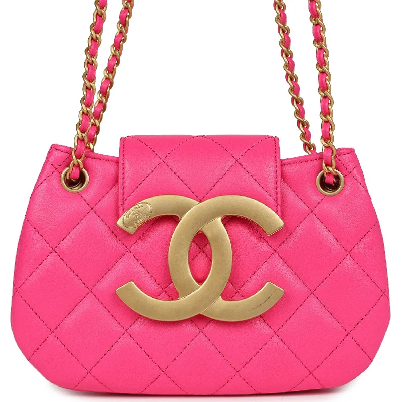 Chanel bags for women with a taste for high fashionChanel CC Mini Shoulder Bag Fuchsia Lambskin Antique Gold Hardware