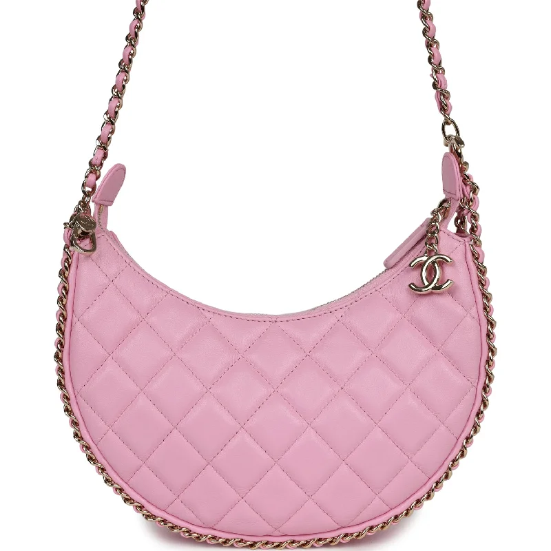 Chanel bags with the perfect balance of luxury and functionalityChanel Small Chain Around Hobo Pink Lambskin Gold Hardware