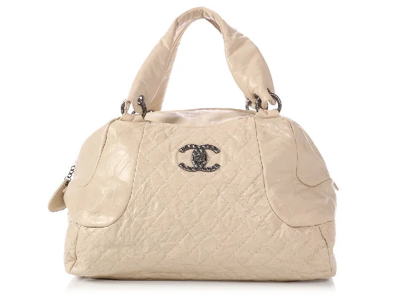 Chanel bags with classic and elegant designsChanel Extra Large Cream Crinkled Calfskin Bowler