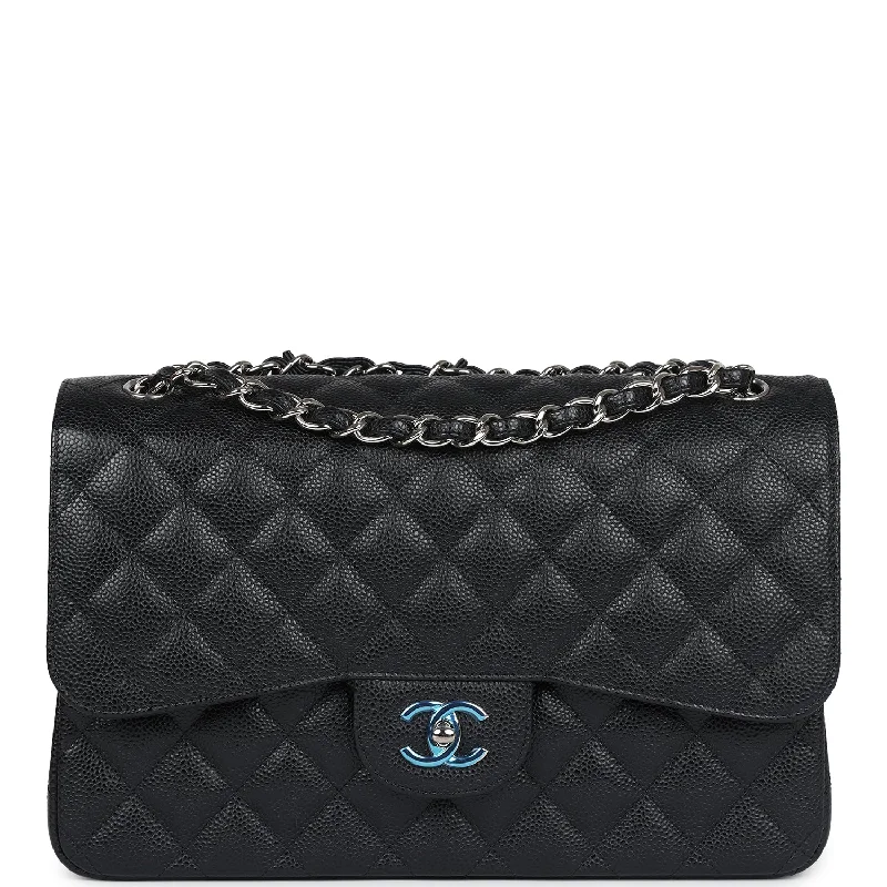 Chanel bags with modern touchesChanel Jumbo Classic Double Flap Bag Black Caviar Silver Hardware