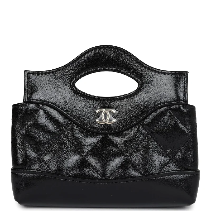 Chanel bags with iconic stitching detailsChanel Micro 31 Shopper Black Shiny Lambskin Light Gold Hardware