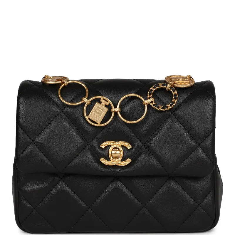 Chanel bags with the perfect balance of luxury and functionalityChanel Mini Charms Flap Bag Black Lambskin Brushed Gold Hardware