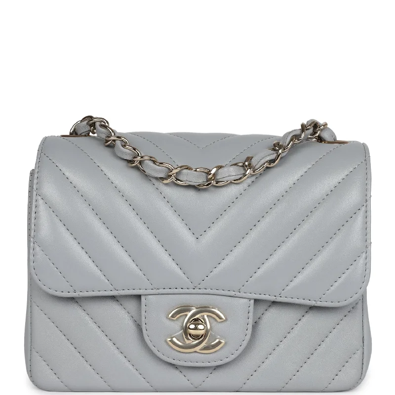 Chanel Vintage Inspired Handbag for Retro LoversChanel Mini Chevron Square Flap Bag Light Grey Lambskin Light Gold Hardware