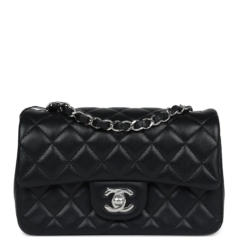 Chanel Small Crossbody Bag for TravelChanel Mini Classic Flap Rectangle Black Lambskin Silver Hardware