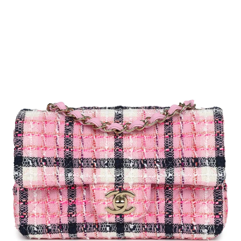 Chanel bags for a polished and professional appearanceChanel Mini Rectangular Flap Bag Pink, White and Black Tweed Light Gold Hardware