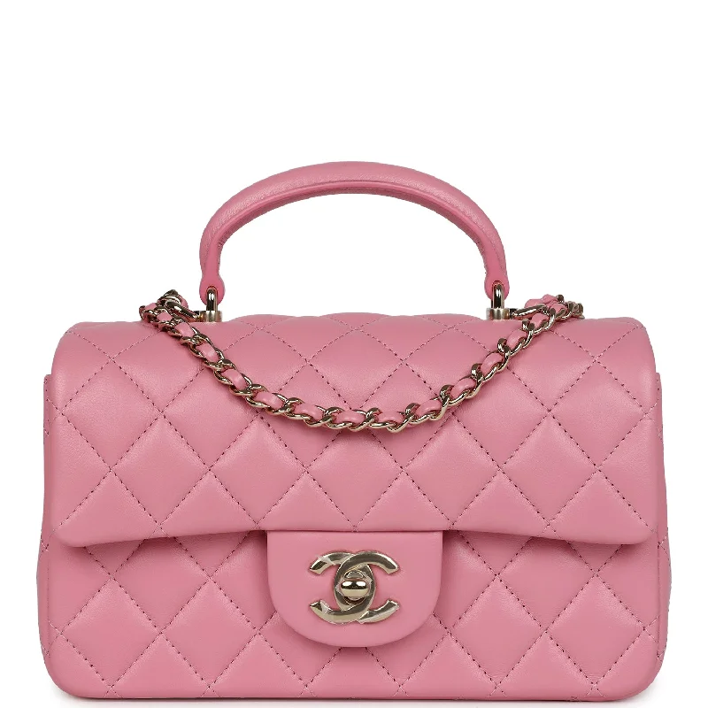 Chanel All - Match Handbag for Versatile StylingChanel Mini Rectangular Flap Top Handle Dark Pink Lambskin Light Gold Hardware