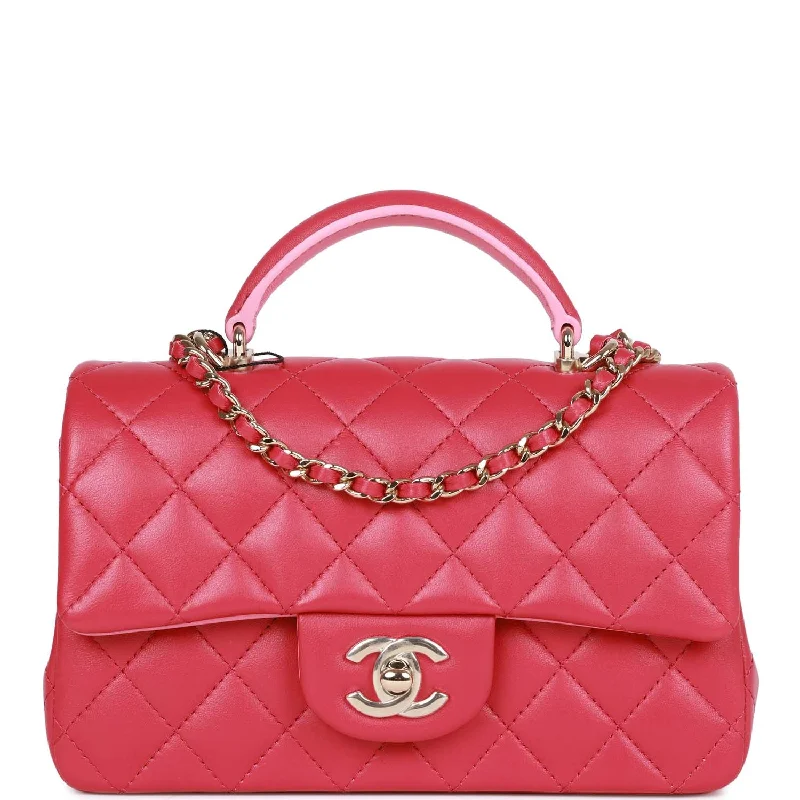 Chanel Chain Strap Handbag for Everyday UseChanel Mini Rectangular Flap with Top Handle Pink Lambskin Light Gold Hardware