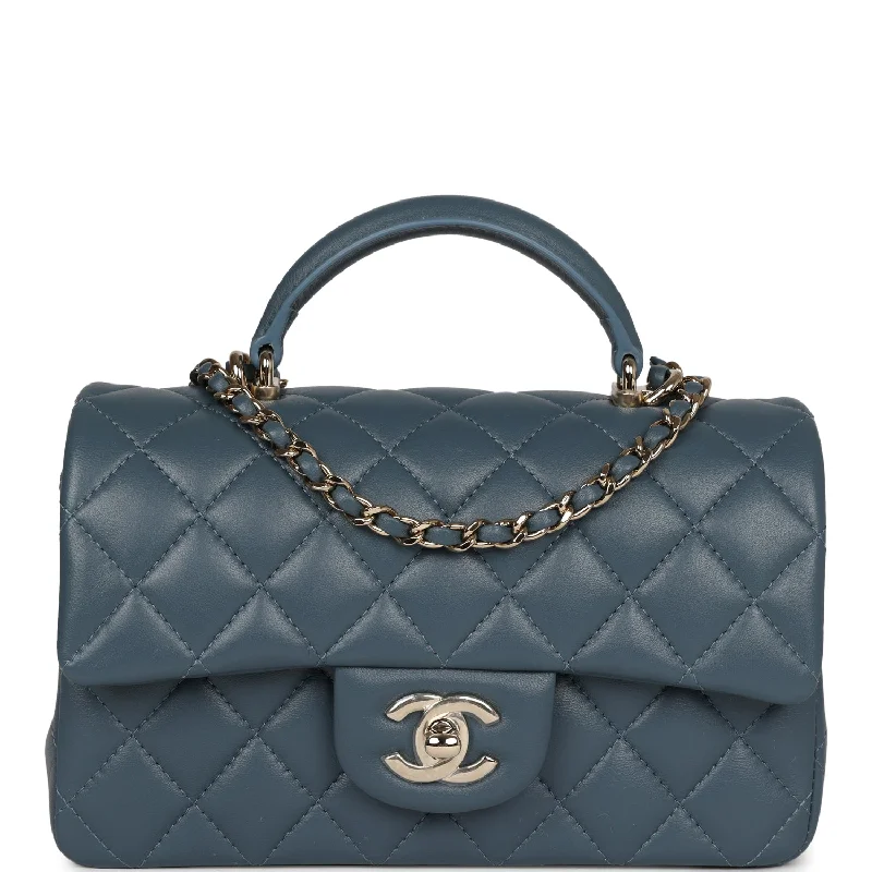 Chanel New Arrival Handbag with Gold HardwareChanel Mini Rectangular Flap with Top Handle Blue Lambskin Light Gold Hardware