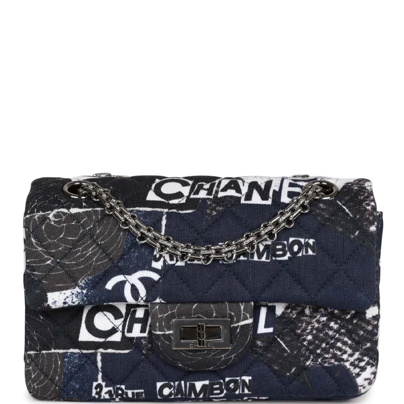 Chanel Classic Flap Bag for Evening PartyChanel Mini Reissue 2.55 Flap Bag Navy Graffiti Jersey Ruthenium Hardware