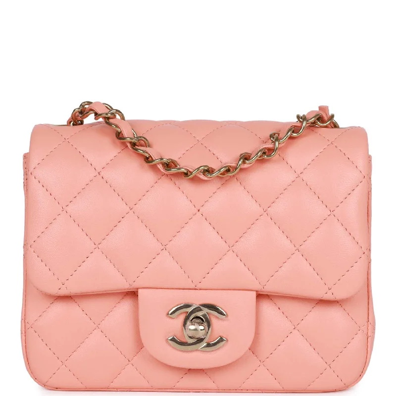 Chanel bags for women with minimalist styleChanel Mini Square Flap Pink Lambskin Light Gold Hardware