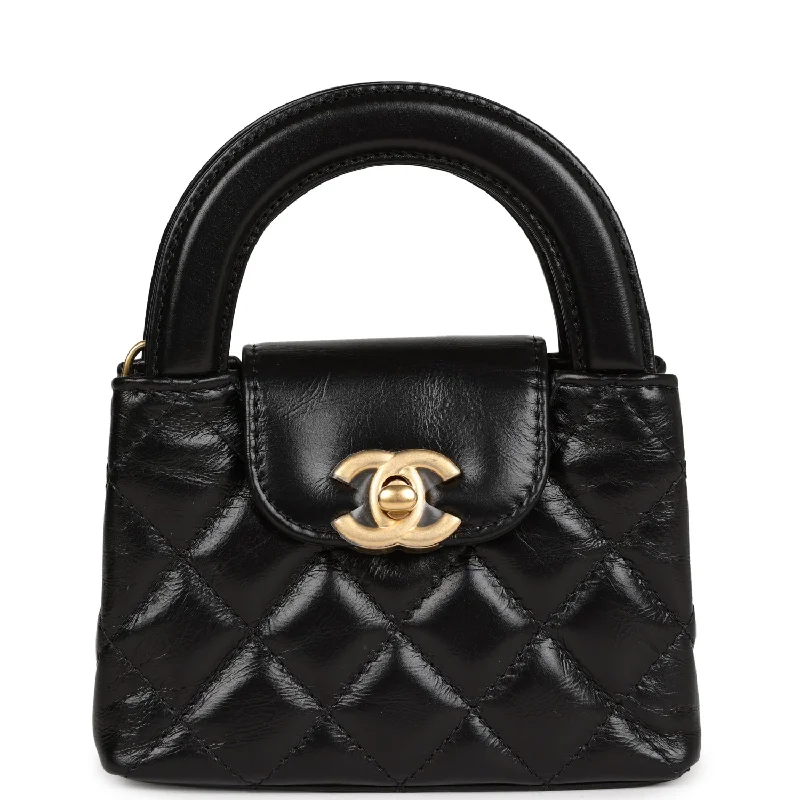 Chanel New Arrival Handbag with Gold HardwareChanel Nano Kelly Shopper Black Shiny Aged Calfskin Brushed Gold Hardware