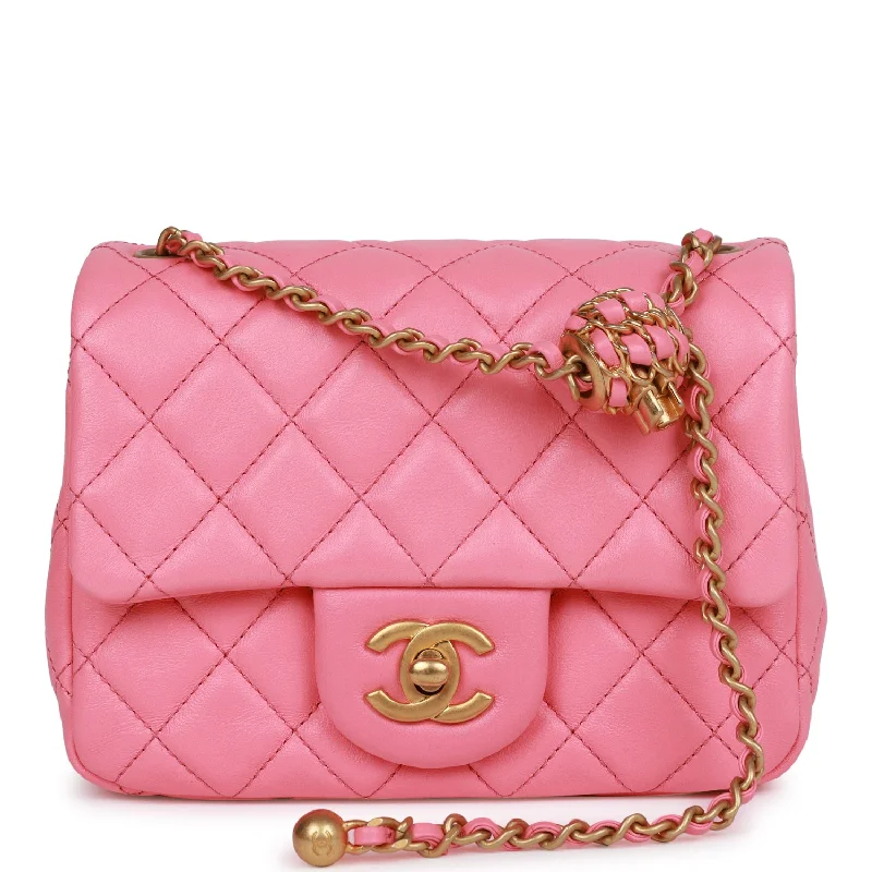 Chanel bags with leather and tweed combinationsChanel Pearl Crush Mini Square Flap Bag Pink Lambskin Antique Gold Hardware