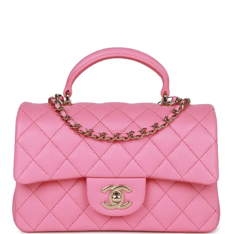 Chanel bags for women with minimalist styleChanel Rectangular Mini Flap Bag with Top Handle Pink Lambskin Light Gold Hardware