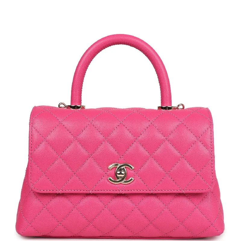 Chanel bags with gold, silver, and pearl accentsChanel Small Coco Handle Dark Pink Caviar Light Gold Hardware