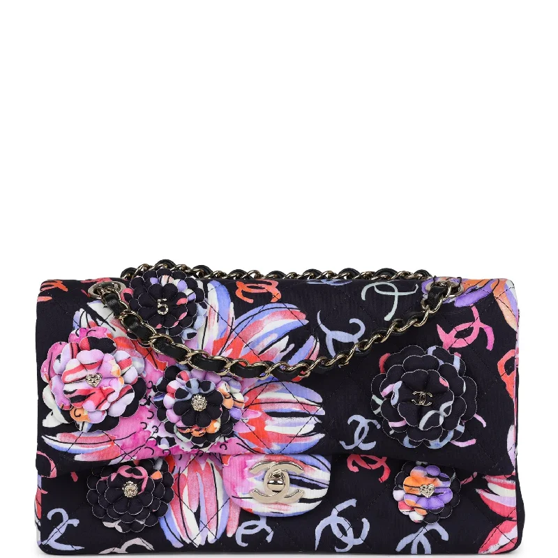 Chanel bags for women with a taste for high fashionChanel Small Flap Bag Black Multi Floral Fabric Light Gold Hardware